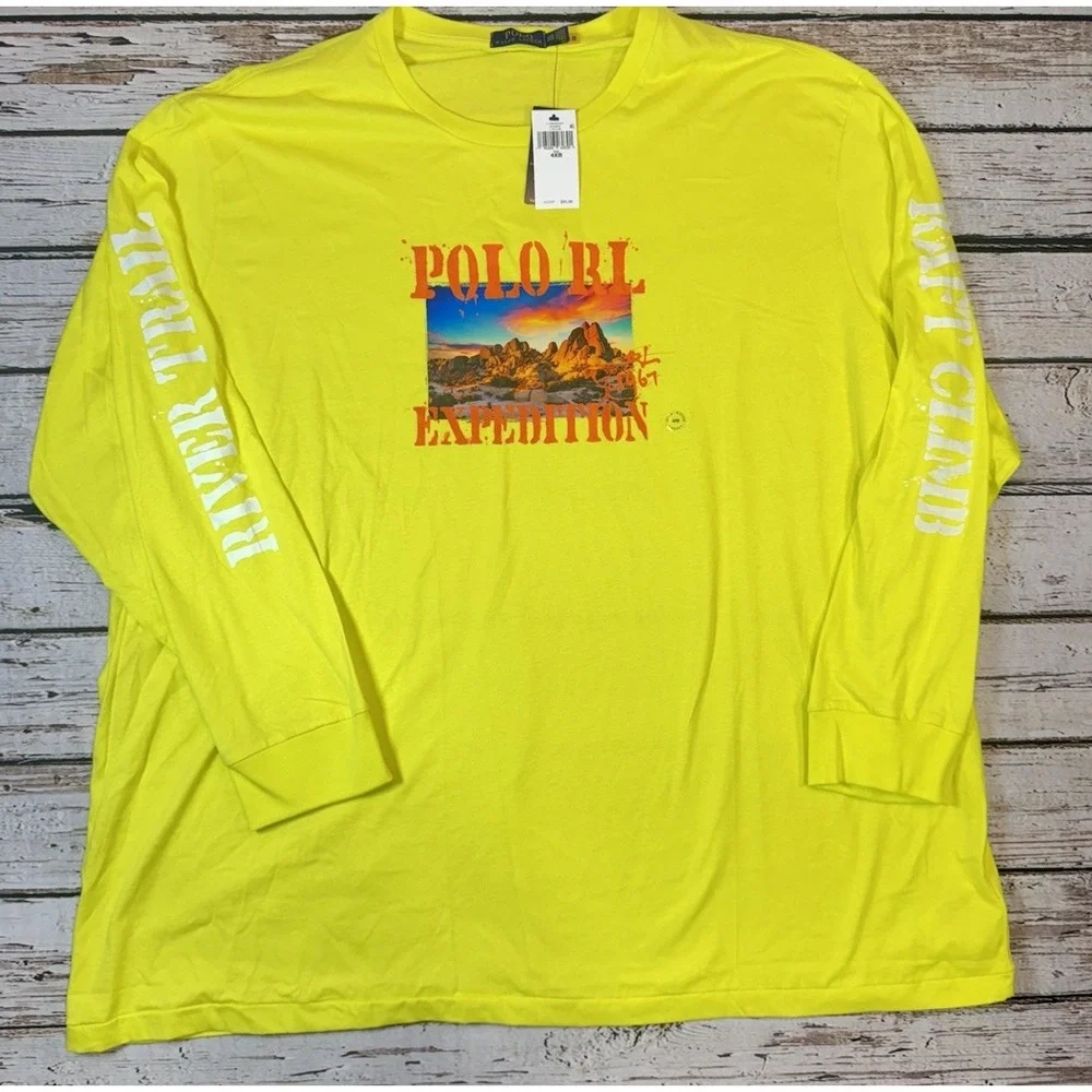 Polo Ralph Lauren Mens Expedition T-Shirt 4XB Laser Yellow Long Sleeves‎ NWT